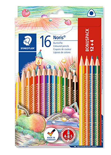 Staedtler Noris Club 127 NC12P1 Buntstifte, erhöhte Bruchfestigkeit, kindgerecht nach DIN EN71, PEFC-Holz, Set mit 12 brillanten Farben + 4 gratis