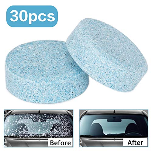 Wemk Windschutzscheibe Reiniger, 30 Stück Multifunktionale Scheibenreiniger Glasreiniger Auto Reiniger Konzentrierte Brausetabletten, Umweltfreundlich und Platzsparend