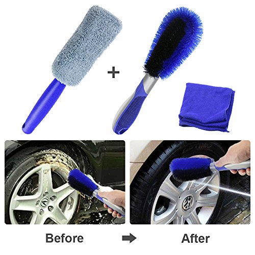 Fixget Premium Felgenbürste, 3 in 1 Waschbürste mit Mikrofasertuch, Felgen Saubere, Optimale Felgenreinigung für Stahlfelgen, Alufelgen, Chromfelgen, Schonenden und Effektiven Reinigung