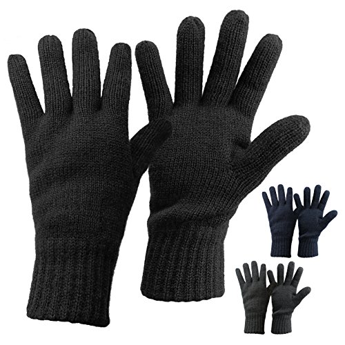 Alpidex Thermo Strickhandschuhe DARK SHEEP mit Thinsulate für Damen und Herren Unisex Thinsulate Füllung Fingerhandschuhe für Erwachsene Größen S bis L, Größe:M, Farbe:black