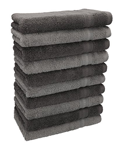 Betz 10er Pack Gästetücher Größe 30x50 cm 100% Baumwolle Qualität: 600g/m² Gästehandtuch Set Luxus Gold Farbe Anthrazit Grau & Silber Grau