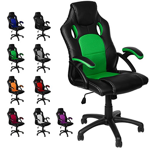 Gamer Stuhl Gaming Schreibtischstuhl Chefsessel Bürostuhl Ergonomisch, Grün, 9 Farbvarianten, gepolsterte Armlehnen, Wippmechanik, belastbar bis 150 kg, Lift TÜV geprüft, Panorama24