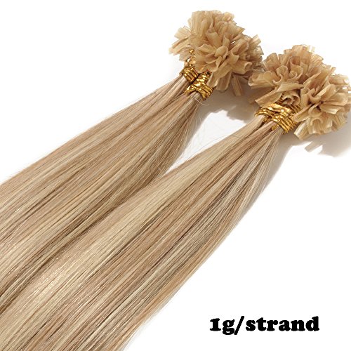 Extensions Echthaar Bondings 1g 100% Remy Echthaar Haarverlängerung Keratin Bonding 50 Strähnen 50cm (#18/613 hellgoldblond/hell-Lichtblond)