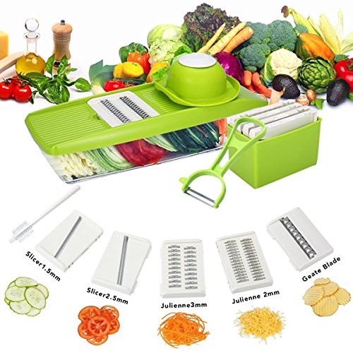 Gemüsehobel Rostfreiem Stahl Mandoline Gemüseschneider von Baban，5 in 1 Profi-Mandoline Gemüsereibe Abnehmbar, Kartoffelschneider- Manuelle Essen Slicer - Obstschneider - Pflanzliche Slicer , Siche Schnell und gleichmäßig