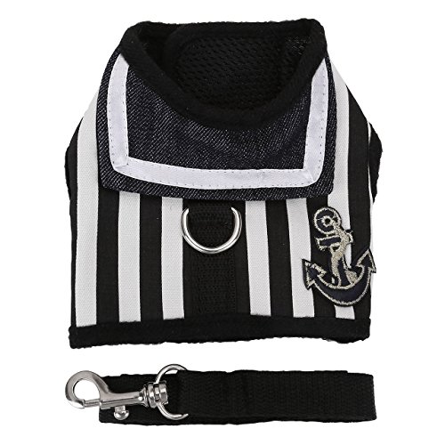 Mogoko Haustier Hunde Verstellbar Harness Hundegeschirr Welpengeschirr Softgeschirr Brustgeschirr Kleidung für kleine Hunde Katze Weste Geschirr mit Leine Set gestreiftes Matrosendesign-Geschirr mit Leine im Set, Netzstoff, Gepolstert (M, Schwarz)