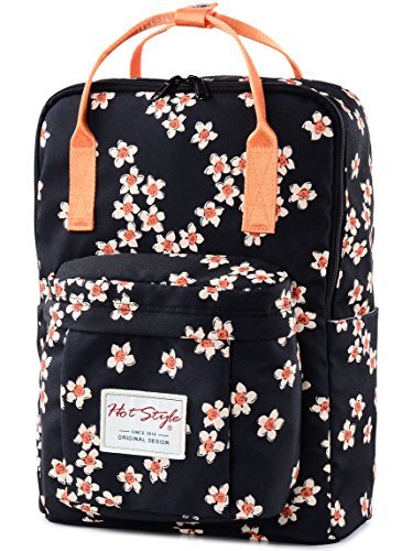 HotStyle Blumen Rucksack 18L - Wasserdichte Mädchen Schulrucksack für Laptop 14 Zoll - Schwarz
