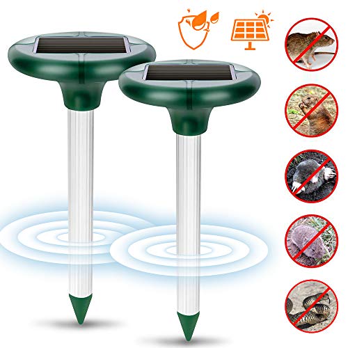 Migimi Solar Maulwurfabwehr, Maulwurfschreck wasserfest Sonic Maulwurfvertreiber Wühlmausschreck Schädlingsbekämpfung, Solar Maulwurfbekämpfung für Draußen Rasen Gartenhöfe Nagetierbekämpfung, 2 Stück