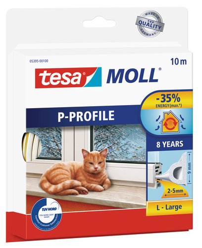 tesamoll Gummidichtung für Fenster und Türen, weiß, CLASSIC, P-Profil, 10m