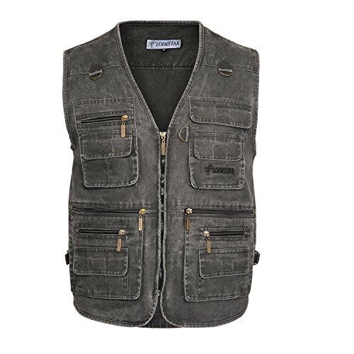 Belloo Herren Outdoor Sport Weste mit 16 Taschen, Farbe Grau, Gr. 3XL(EU: XL)