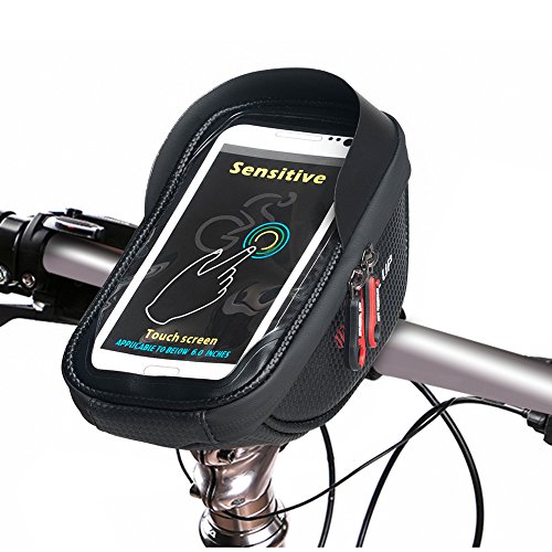 Fahrrad Lenkertasche Fahrradtasche Rahmentasche Handyhalterung Navigationshalterung Wasserdicht Groß 6.0 Inches Sensitive Touch-Screen Schwarz