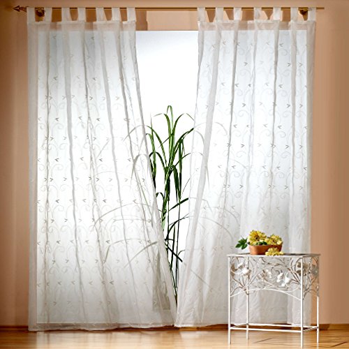 Gardine Schlaufenschal Romantic Chic echte Stickerei Ranke in natur HxB 230x135 cm - Dekoschal transparent - edle weichfliesende Qualität schöner Fall …auspacken, aufhängen, fertig! Vorhang Typ124
