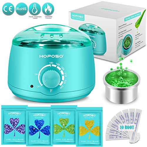 Wachs Haarentfernung Set- HOPOSO Wachswärmer mit 4 Natürlichen Bohnen, Waxing Set Wachsperlen Einstellbare Temperatur 70°C ~120°C, wax enthaarung Warmwachs gerät für Haarentfernung