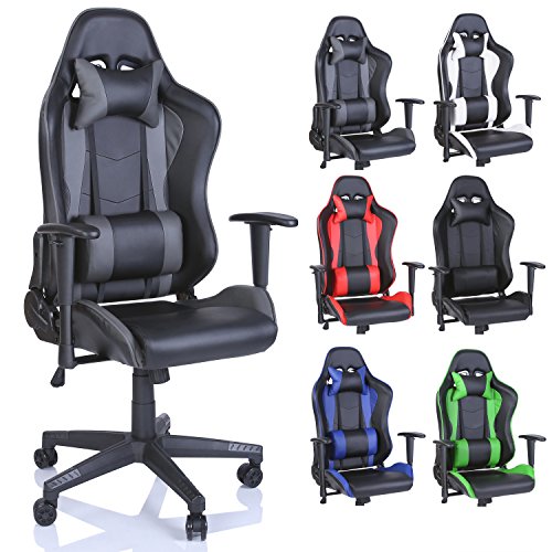 TRESKO Racing Drehstuhl Bürostuhl Sportsitz Chefsessel Gaming Stuhl 6 Farbvarianten, Wippmechanik, stufenlos verstellbare Rückenlehne (Silber)