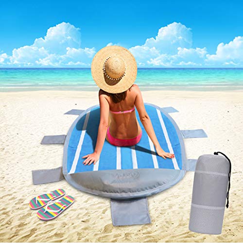 Idefair Sandfreie Stranddecke Matte, wasserdichte kompakte Picknickdecke mit 6 Taschen-extrem weich schnell trocknend hitzebeständig für Outdoor-Camping Wandern