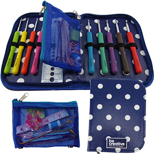 Die BESTEN HÄKELNADELN MIT ERGONOMISCHEN GRIFFEN FÜR EXTREMEN KOMFORT - Perfektes Häkelnadel Set gegen Arthritis, Weiche Stricknadeln für Beste Ergebnisse+22 Zubehörteile für Alle Muster/Wollarten, blau