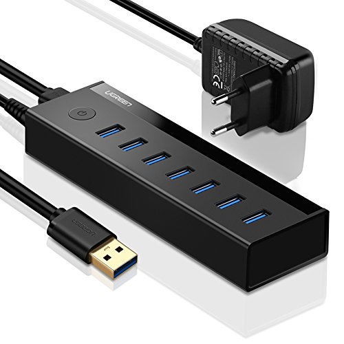 USB HUB UGREEN USB 3.0 Hub 7 USB Ports Hub mit Netzteil USB Verteiler SuperSpeed bis zu 5Gbp Datenhub für MacBook,MacBook Pro,MacBook Air,iMac ,Windows Laptops,PS4 sowie PCs und andere USB Geräte,Schwartz