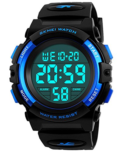 Jungen Digitaluhren, Kinder Sport 5 ATM wasserdicht Digital Uhren mit Alarm/Timer/El Licht, Blau Kinderuhren Outdoor Armbanduhr für Jugendliche Jungen von BHGWR