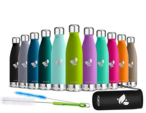 Aorin Vakuum-isolierte Trinkflasche aus Hochwertigem Edelstahl - 24 Std Kühlen & 12 Std Warmhalten . Pulverlackierung Kratzfestigkeit Leicht zu reinigen. (Apfelgrün-500ml)