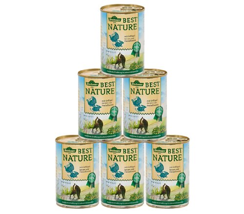 Dehner Best Nature Katzenfutter, Adult Geflügelherzen und Kaninchen, 6 x 400 g (2,4 kg)