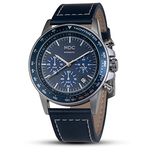 Armbanduhr Männer Chronograph Chronographen Herren Uhr Lederarmband Herrenuhr Schwarz Fliegeruhr Herrenuhren by MDC