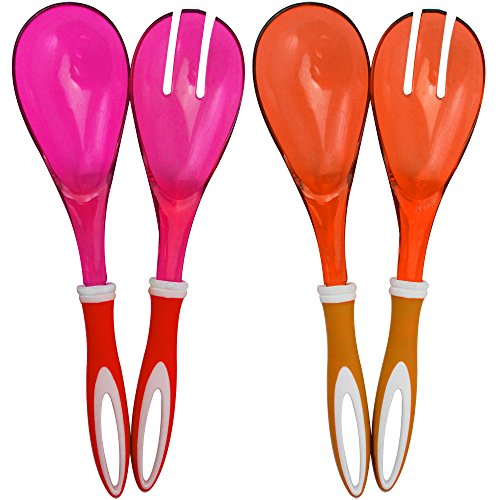 COM-FOUR 4-teiliges Set Salatbesteck in orange und pink zum Servieren Ihrer köstlichen Salate (04-teilig - orange/pink)