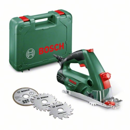 Bosch Mini Kreissäge PKS 16 Multi (2x Sägeblatt, 1x Diamantsägeblatt, Koffer, 400 Watt)