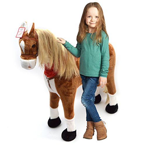 XXL Plüschpferd 105cm - Elsa, das riesige Reitpferd für Kinder, ein tolles Stehpferd Spiel-pferde XXL Pferd zum Draufsitzen inkl. kleiner Bürste, 100kg Tragkraft - ein Kindertraum für Mädchen! Farbe: braun/blonde Mähne