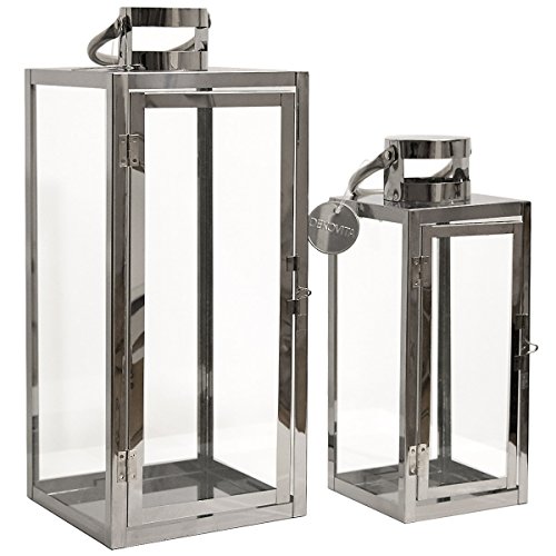 Dekovita Gartenlaterne 2er-Set: 30cm/41cm Edelstahl-Laternen mit rundem Henkel Windlicht hitzebeständiges Temperglas