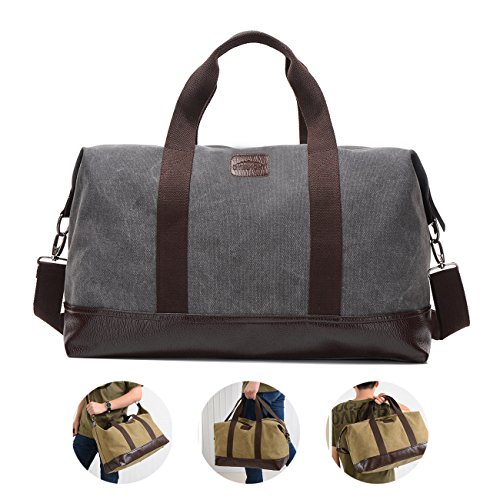 Overmont 36I Vintage Canvas Unisex Reisetasche Gym Tasche Weekender Tasche Handgepäck Sporttasche für Reise am Wochenend Urlaub Khaki/ Schwarz / Grau/ Militärgrün/ Braun