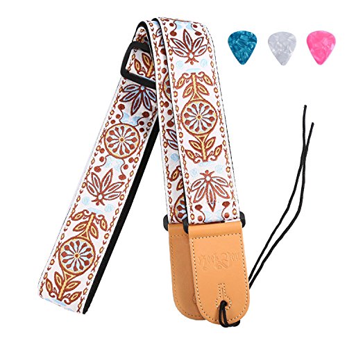 Vintage Gitarrengurt Geflochtene Verstellbare Gurte mit Leder Ende für Akustik und E-Gitarre & Bass (3 passende Picks enthalten)