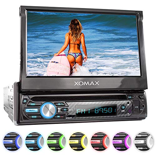 XOMAX XM-D750 Autoradio mit 18 cm / 7' Touchscreen I DVD, CD, USB, AUX I RDS I Bluetooth I Anschlüsse für Rückfahrkamera, Lenkradfernbedienung und Subwoofer I 1 DIN