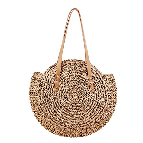 CSPone | Strohtaschen Damen Strand, Korbtasche geflochten rund, Körbe geflochten, Einkaufskorb geflochten, Bastkorb, Umhängetasche, Handtaschen