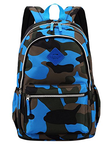 Happy Cherry Schulrucksack Tarnung-farbe Schulranzen Schultasche Sports Rucksack Freizeitrucksack Daypacks Backpack für Mädchen Jungen Kinder Damen Herren Jugendliche-Blau