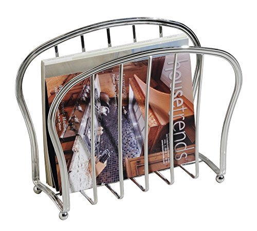 mDesign Zeitungsständer zum Aufstellen – eleganter Zeitschriftensammler aus Metall (BHT: 35,5 x 28,0 x 15,0 cm) für Badezimmer oder Büro – Zeitungshalter für Zeitungen etc. – silberfarben