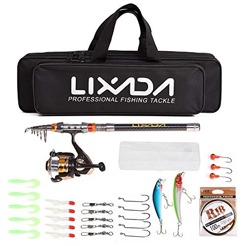 Lixada Teleskop Angelrute und Reel Combo Full Kit Salzwasser Süßwasser mit Angelschnur LocktHaken