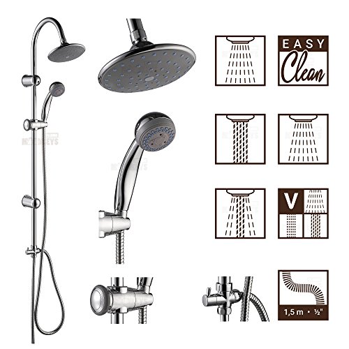 Dusch Set Überkopfbrause Set Regendusche Duschkopf Steigrohr Wellness Handbrause Metall-Brauseschlauch 150cm