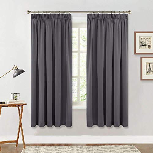 PONY DANCE Vorhang Blickdicht Kräuselband - Vorhänge Wohnzimmer Thermo Gardinen Blickdicht Kinder Gardinen Schlafzimmer Dekoschals, 2 Stücke H 175 cm x B 140 cm, Grau