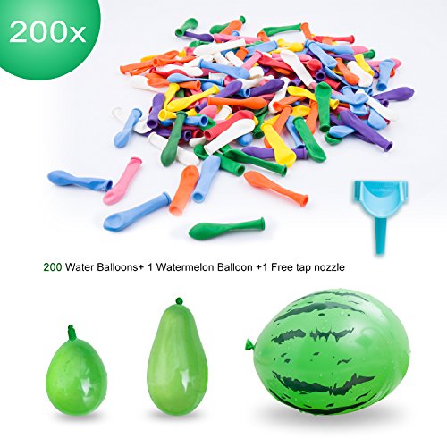 Elegear 201 Stück Wasserbomben Wasserballons Wasserschlacht Luftballons Latex DIY (inkl. 9' Wassermelone Bomben) Bunt mit Schnelle Knoten -und Wasser Füllhilfe Wasserbombenparty Sommerspaß für Kinder