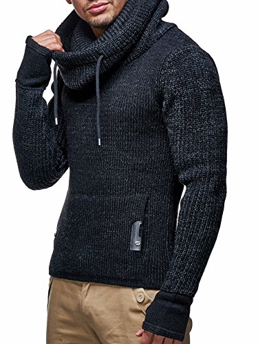 LEIF NELSON Herren Pullover Hoodie Strickpullover Longsleeve Sweater Sweatshirt Zipper LN5060; Größe XL, Schwarz