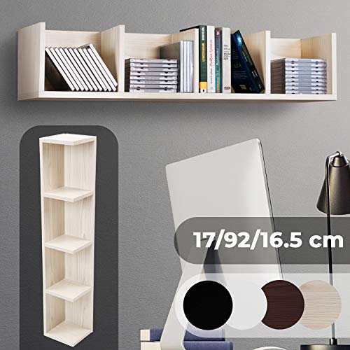 CD DVD Regal - Für bis zu 80 CDs, 17x92x16,5cm, 4 Fächer, Holz, Farbwahl - Ständer, Wandregal, Aufbewahrung, Bücherregal, Holzregal, Büroregal, Medienregal