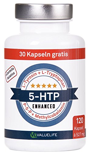 VERGLEICHSSIEGER* 5-HTP Enhanced – 180mg 5-HTP aus Griffonia Simplicifolia Extrakt – Angereichert mit L-Tryptophan, L-Tyrosin, Tigergras und Vitamine B6,B12 - 120 Kapseln