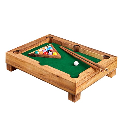 Mini Billardtisch aus Edelholz - Standard – Gadget für Zuhause – Tischbillard – Geschicklichkeitsspiel als Geschenk-Idee – Männergeschenke – Kugeln, Queues und Triangel – Maße: ca. 29 x 20 x 6 cm