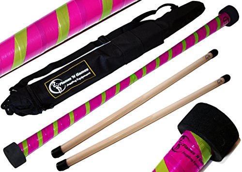 TWIST Devilstick (Lila/Grün) inkl. Holz Handstäbe mit 2 mm Silikonmantel + Reisetasche! Flames N Games Devil stick Set Für Kinder und Erwachsene.