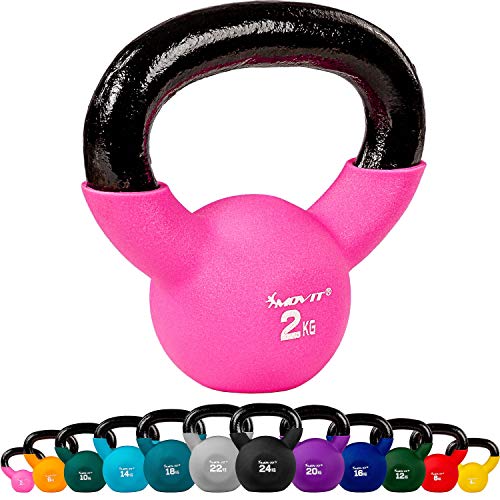 MOVIT Profi Kettlebell Kugelhantel aus Gusseisen mit Neoprenbeschichtung, 12 Varianten: 2 bis 24 kg