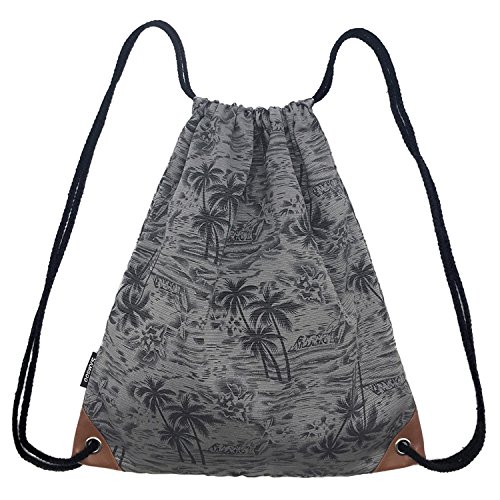 SAMGOO Segeltuch Sporttaschen Rucksack Gym Sack Turnbeutel Sportbeutel, Kokosnussbäume Beutel Tasche Tüte Hipster für Reisen Sport (Grau)