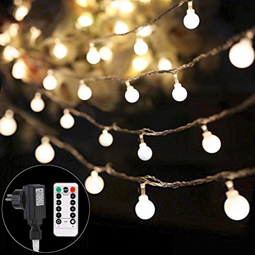 Lichterkette strombetrieben B-right 100 LED Globe Lichterkette, Lichterkette warmweiß, Innen und Außen Lichterkette glühbirne Fernbedienung, Lichterkette für Weihnachten Hochzeit Party Weihnachtsbaum