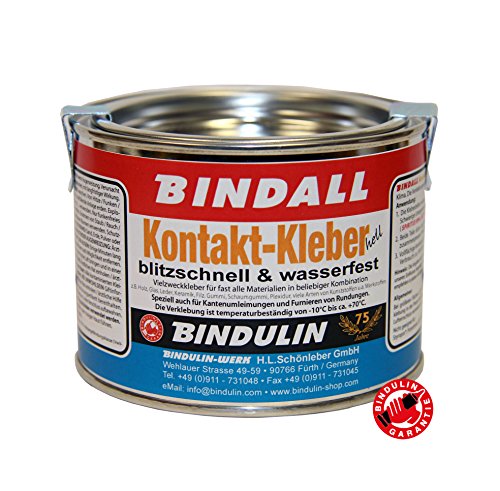 Kontaktkleber BINDALL, 350 g - Bindulin Profipack hell geruchsarmer Neoprenkleber, blitzschnell wasserfest geruchsarm für Neopren Holz Glas Leder Keramik Filz Gummi Plexidur.. temperaturbeständig +70°C - ideal für die Reparatur Neoprenkleber (Polychloroprenbasis) für extrem Einsatz