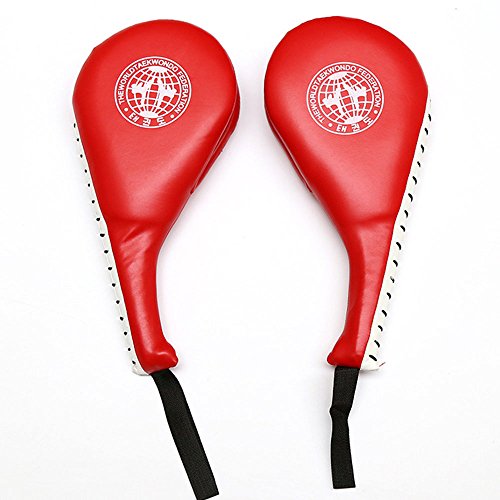 Luniquz PU-Leder Taekwondo Handpratze Doppelpolster Hand Schlag Pratze Taekwondo Fußtechniken Trainingsgerät-Rot(1 Paar)