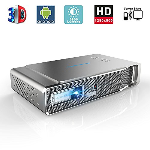 LED Beamer, 3800 Lumens Projektor 1280x800 Aktives 3D DLP-Link Support 1080P Full HD Android Smart Projektor mit HDMI Wifi Bildschirm Teilen Kostenlose 3D-Brille