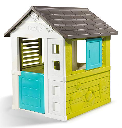 Smoby 810710 Pretty Spielhaus, Kinderspielhaus für Indoor und Outdoor, Gartenhaus für Kinder ab 2 Jahren, türkis